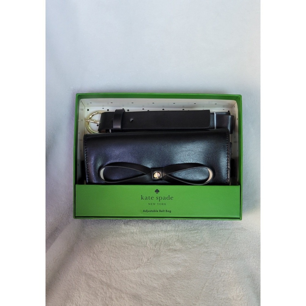 Kate Spade small black leather bow belt bag. - Picture 2 of 9